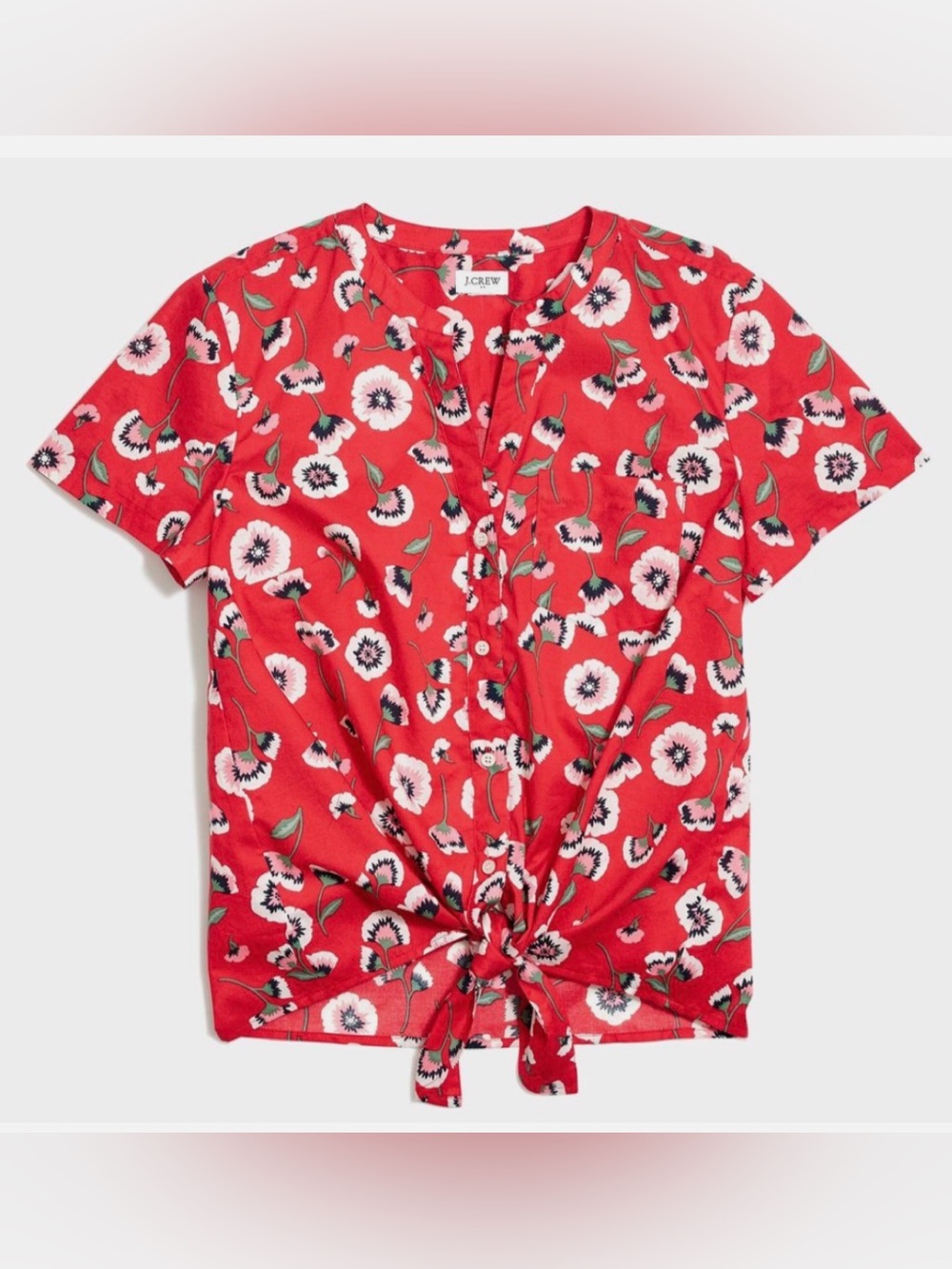 J. Crew Poppy Floral Front-knot Button Down Shirt in Red Sz: XXS |Summer Casual